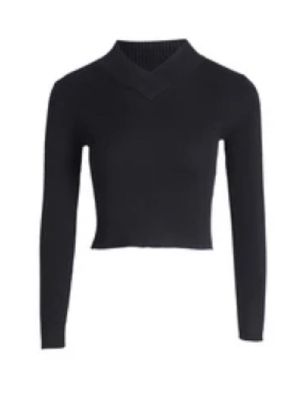 Ali Picks Black Ribbed Knit Crop V-Neck Sweater Small Women NWOT